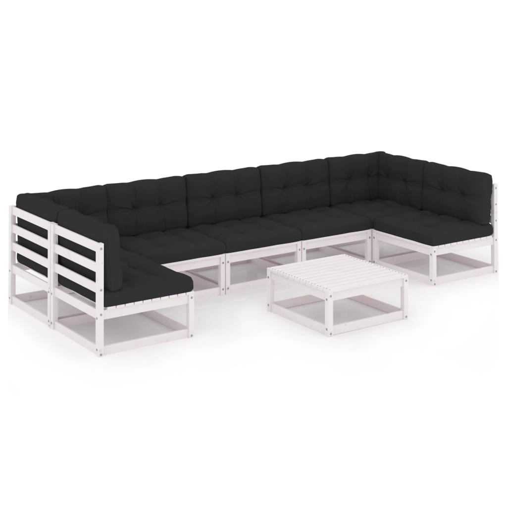 8-tlg. Garten-Lounge-Set mit Kissen Weiss Kiefer Massivholz